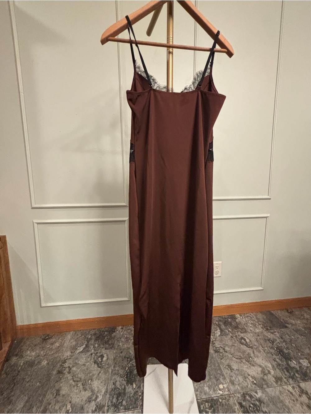 Zara Lace-Trim Slip Midi Dress in Chocolate Brown MSRP $80 - Picture 3 of 4